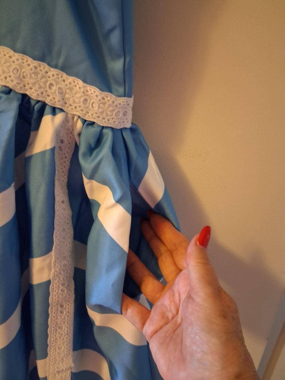 1950s Blue & White Chevron Eyelet Swing Dress, M, NWT - Picture 6 of 6